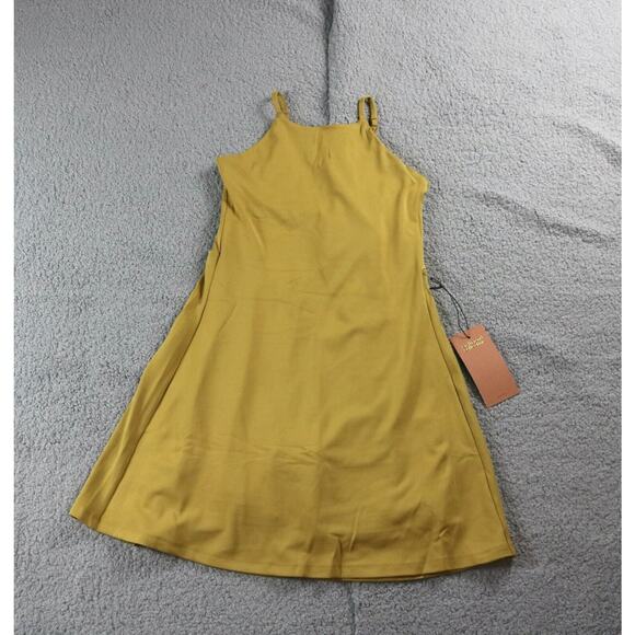 New Girlfriend Collective Dress Medium Mustard Yellow Naomi Workout Shelf Bra - Picture 1 of 12